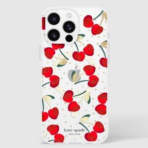 New KATE SPADE 16 Pro Max Mag Safe iPhone Case Glitter Cherries Clear